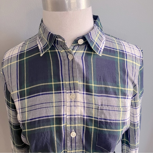J. Crew Women’s Tartan Plaid Button Down Shirt Blue Green White Small Top Ginny - Picture 3 of 13